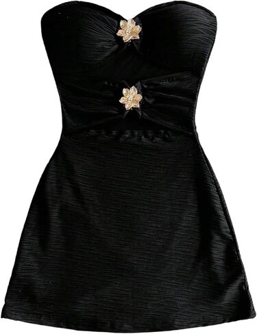 Milumia Women's Metal Flower Cut Out Tube Top Mini Dress Textured Sleeveless Bodycon Party Club Vacation Dresses in Saudi Arabia