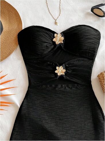 Milumia Women's Metal Flower Cut Out Tube Top Mini Dress Textured Sleeveless Bodycon Party Club Vacation Dresses in Saudi Arabia