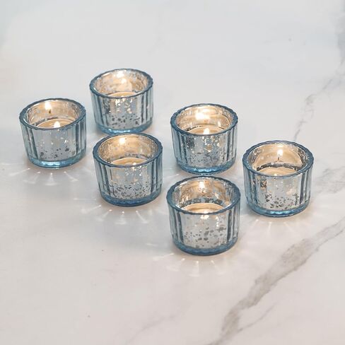 Round Clear Votive Candle Holders Set of 12, Purple Wedding Centerpiece Table Decorations, Mercury Glass Tealight Candle Holder for Bridal Shower, Baby Shower & Home Decor (Blue) in Saudi Arabia
