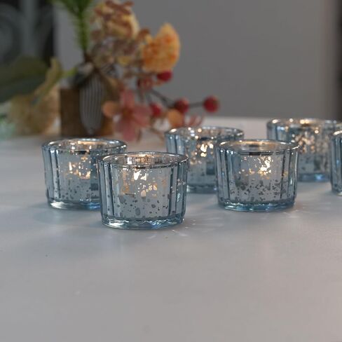 Round Clear Votive Candle Holders Set of 12, Purple Wedding Centerpiece Table Decorations, Mercury Glass Tealight Candle Holder for Bridal Shower, Baby Shower & Home Decor (Blue) in Saudi Arabia