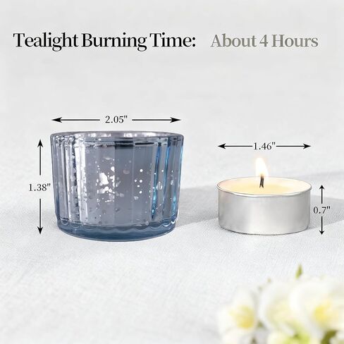 Round Clear Votive Candle Holders Set of 12, Purple Wedding Centerpiece Table Decorations, Mercury Glass Tealight Candle Holder for Bridal Shower, Baby Shower & Home Decor (Blue) in Saudi Arabia