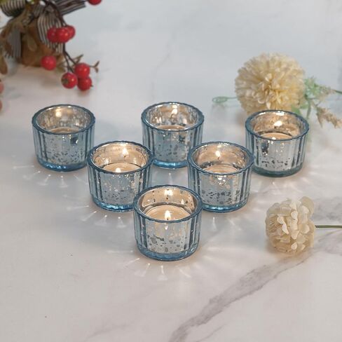 Round Clear Votive Candle Holders Set of 12, Purple Wedding Centerpiece Table Decorations, Mercury Glass Tealight Candle Holder for Bridal Shower, Baby Shower & Home Decor (Blue) in Saudi Arabia