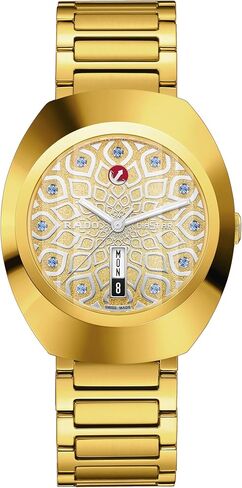 Rado - DiaStar Original Automatic - Men - Swiss Watch - Ultra-Shiny Yellow Gold couloured Ceramos and PVD Coated Stainless-Steel Case - Sapphire Crystal and 11 Light Blue Cubic Zirconia on a diamond powder decoration - 80 hours of Power reserve - Automati in Saudi Arabia