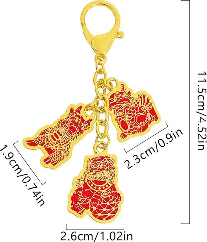 2026 Feng Shui Red 3 Celestial Guardians Amulet Keychain Attract Wealth w5746 in Saudi Arabia