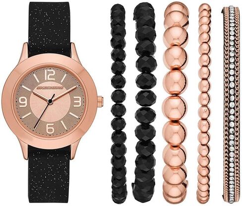 Skechers Women's Quartz Three-Hand Watch & Stackable Bracelet Gift Set, Color: Rose Gold, Black (Model: SR9025) in Saudi Arabia