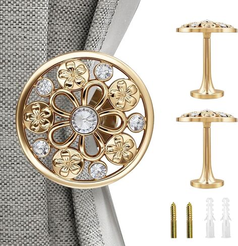 مجموعة Remunkia مكونة من قطعتين من حوامل الستائر باللون الذهبي، وستائر معدنية عتيقة مثبتة على الحائط، وحوامل ستائر منقوشة بالزهور العتيقة، وحامل شرابات زخرفي - ذهبي البتلة in Kuwait