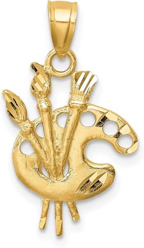 14k Yellow Gold Artist Palette Pendant with Paintbrushes - Creative Jewelry Charm for Women or Unisex Wear - Solid Gold Artistic Pendant for Painters, Art Students, Craft Lovers, and Designers in Saudi Arabia