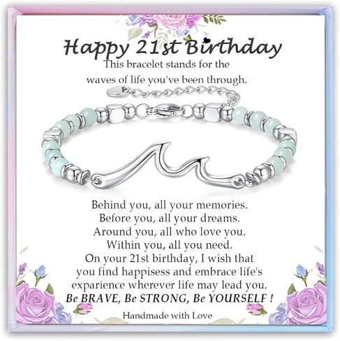 Birthday Gifts for Her Women, Unique Wave Bracelets for Happy Birthday 18th, 21st, 30th, 40th, 50th, 60th Birthday Gifts Ideas for Women Bestie Friend Sister Mom Daughter Wife Grandma Aunt in Saudi Arabia