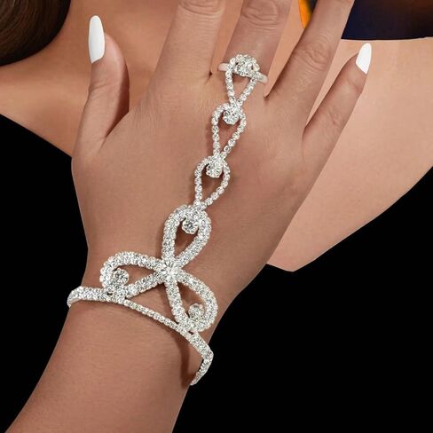 Long tiantian Rhinestone Bracelet for Women Silver Hand Chain Prom Formal Jewelry Wedding Bridal Accessories Bridesmaid Party Gift in Saudi Arabia