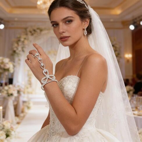 Long tiantian Rhinestone Bracelet for Women Silver Hand Chain Prom Formal Jewelry Wedding Bridal Accessories Bridesmaid Party Gift in Saudi Arabia
