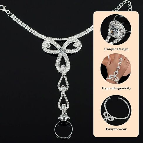 Long tiantian Rhinestone Bracelet for Women Silver Hand Chain Prom Formal Jewelry Wedding Bridal Accessories Bridesmaid Party Gift in Saudi Arabia