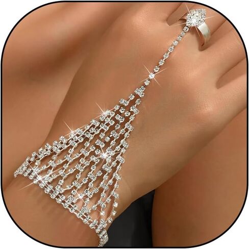 Long tiantian Rhinestone Bracelet for Women Silver Hand Chain Prom Formal Jewelry Wedding Bridal Accessories Bridesmaid Party Gift in Saudi Arabia