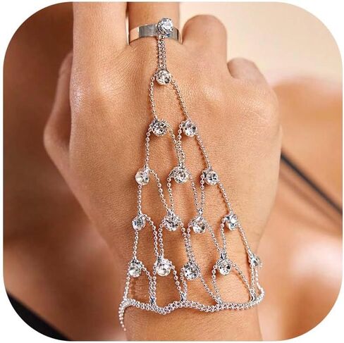Long tiantian Rhinestone Bracelet for Women Silver Hand Chain Prom Formal Jewelry Wedding Bridal Accessories Bridesmaid Party Gift in Saudi Arabia