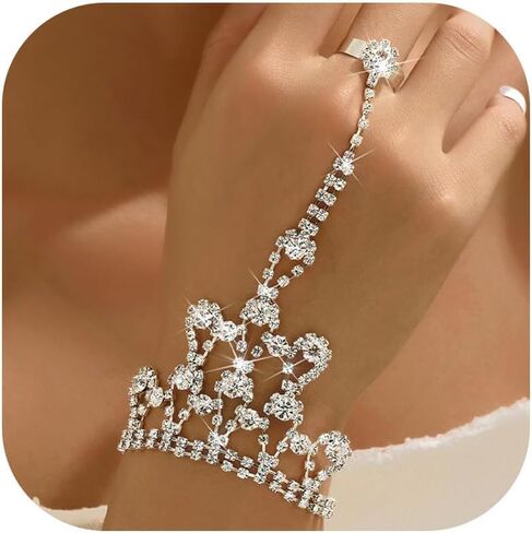 Long tiantian Rhinestone Bracelet for Women Silver Hand Chain Prom Formal Jewelry Wedding Bridal Accessories Bridesmaid Party Gift in Saudi Arabia