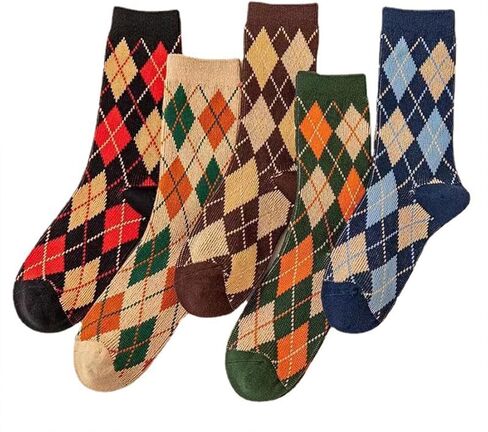 RosyClouds Classic Argyle Crew Socks for Women, Vintage Diamond Pattern Cotton Casual Socks 5 Pair Pack in Kuwait