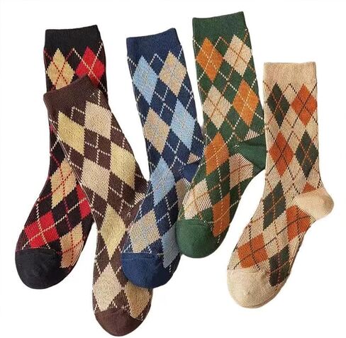 RosyClouds Classic Argyle Crew Socks for Women, Vintage Diamond Pattern Cotton Casual Socks 5 Pair Pack in Kuwait