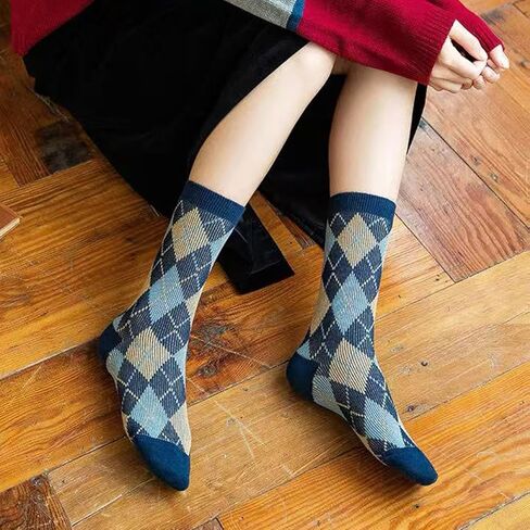 RosyClouds Classic Argyle Crew Socks for Women, Vintage Diamond Pattern Cotton Casual Socks 5 Pair Pack in Kuwait