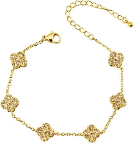 Four Leaf Clover Bracelet for Women 18K Gold Plated Stainless Steel Lucky 4 Leaf Gold Link Bracelet Trendy Jewelry Gift for Women in Saudi Arabia