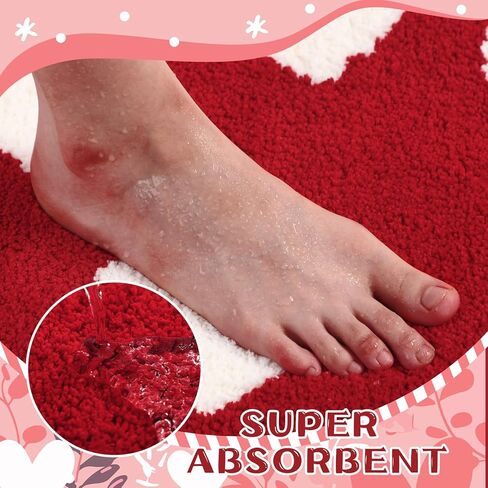 سجادة حمام Tinideya Valentine Heart لديكور الحمام، سجاد حمام عيد الحب لقلب الحب ماص وغير قابل للانزلاق وقابل للغسل لديكور الحمام المنزلي، 20 × 32 بوصة (أحمر) in Saudi Arabia