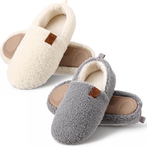 2 Pack Fuzzy Slippers for Women Men Full Slip on Slipper Lightweight Comfy Resistant Warm Shoes House Indoor/outdoor in Saudi Arabia