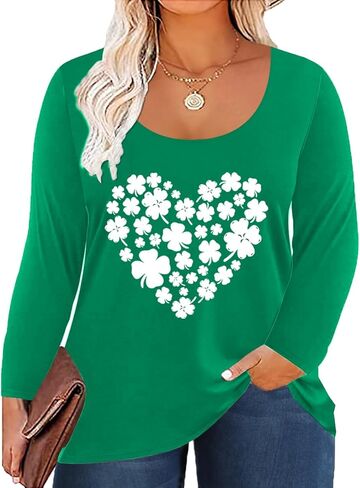 Women's Plus Size Long Sleeve U Neck Tunics Tops Casual Loose Fit T Shirt Blouse in Saudi Arabia