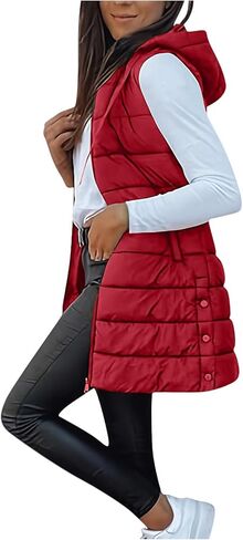 Long Puffer Vest Women Winter Warm Outerwear Quilted Jackets with Hood Sleeveless Cold Weather Coats Travel Outfits in Saudi Arabia