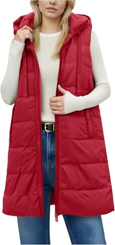 Long Puffer Vest Women Winter Warm Outerwear Quilted Jackets with Hood Sleeveless Cold Weather Coats Travel Outfits in Saudi Arabia