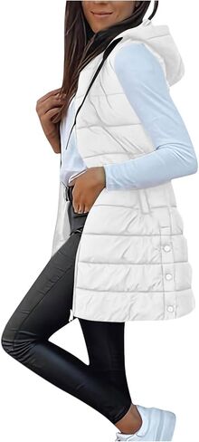 Long Puffer Vest Women Winter Warm Outerwear Quilted Jackets with Hood Sleeveless Cold Weather Coats Travel Outfits in Saudi Arabia