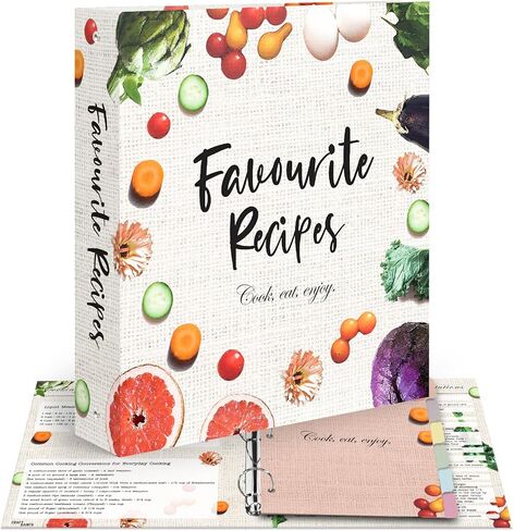 CraftSaints Recipe Binder 8.5x11, 3 Ring DIY Cookbook Binder Kit 12 Dividers & 25 Plastic Sleeves & 25 Recipe Pages & 36 Labels, Recipe Books Binder, Recipe Organizer Binder Kit, Recipe Book (Bakery) in Kuwait
