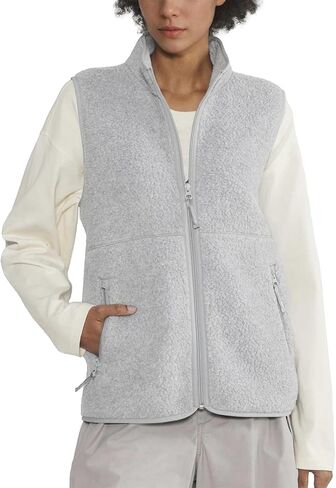 Women's Sherpa Fleece Vest Zip Up Trendy Sleeveless Jacket Warm Fuzzy Vests Fall Winter Outerwear with Pockets in Saudi Arabia