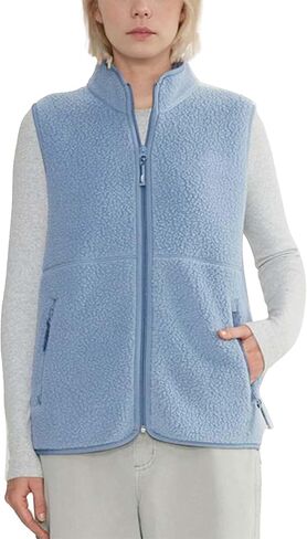 Women's Sherpa Fleece Vest Zip Up Trendy Sleeveless Jacket Warm Fuzzy Vests Fall Winter Outerwear with Pockets in Saudi Arabia