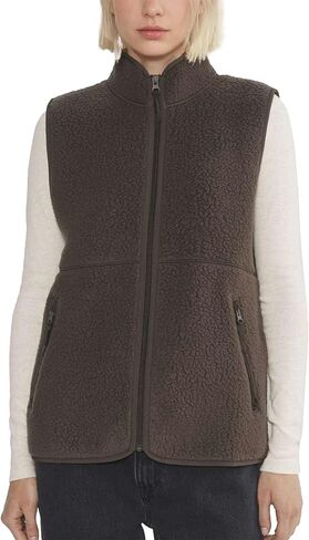 Women's Sherpa Fleece Vest Zip Up Trendy Sleeveless Jacket Warm Fuzzy Vests Fall Winter Outerwear with Pockets in Saudi Arabia