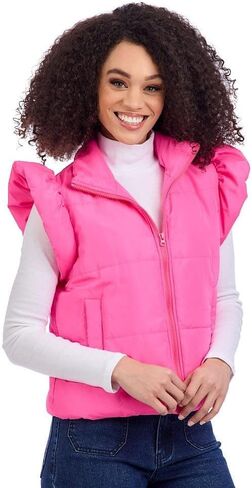 Mud Pie womens Mud Pie Women's Lile Pink Ruffle Quilted Vest in Saudi Arabia