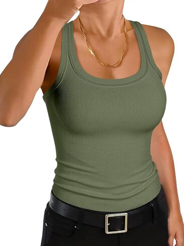 ANRABESS إمرأة بلا أكمام ساحة الرقبة تانك القمم الصيف Racerback تجريب الأعلى مضلع متماسكة سليم صالح الأساسية 2026 ملابس كاجوال in Saudi Arabia