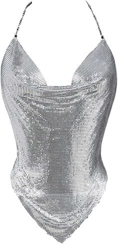 Floerns Women's Rhinestone Halter Tops Cowl Neck Sparkly Hanky Hem Date Night Cami Top in Saudi Arabia
