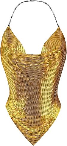 Floerns Women's Rhinestone Halter Tops Cowl Neck Sparkly Hanky Hem Date Night Cami Top in Saudi Arabia