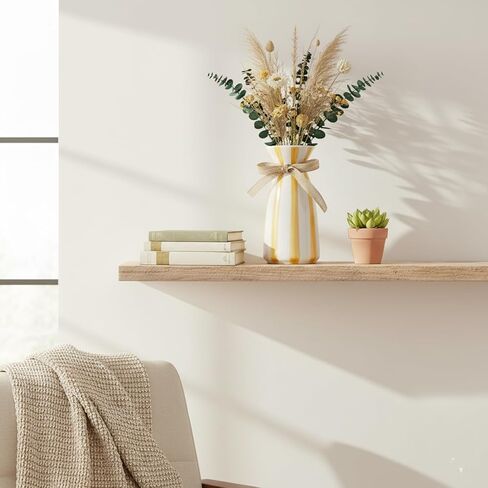 Ceramic Vases - Flower Vase, Home Decor Ceramic Vase, Living Room Bedroom Dining Room Office Bookshelf Decor (White with Yellow Stripe) in Saudi Arabia
