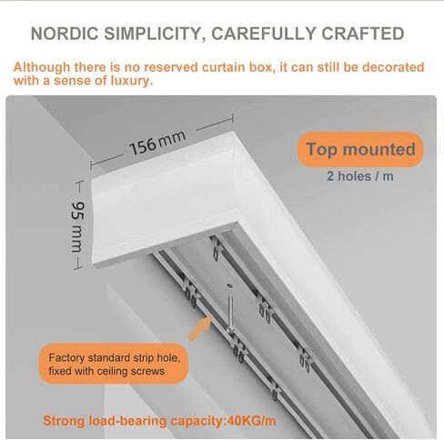 Customizable 3-in-1 Double Curtain Track System, Ceiling-Mounted Sliding Rail with Baffle, 540cm (17.7ft) Double Rail Box Pelmet for Easy Installation in Saudi Arabia