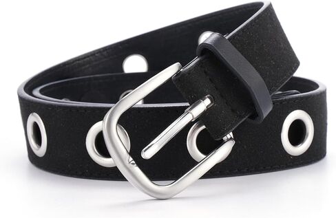 Black Punk Style Leather Belt with Silver Grommets, Retro Woven Design, Adult Women's Fashion Accessory, 110cm Length in Saudi Arabia