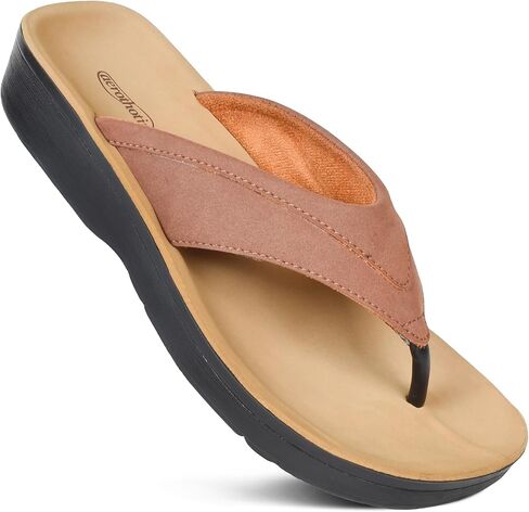 AEROTHOTIC Arch Support Flip Flops for Women Comfortable Cushioned Memory Foam Lined Footbed Outdoor Indoor Dressy Beach Walking Thong Extra Soft Padded Strappy Sandals in Saudi Arabia