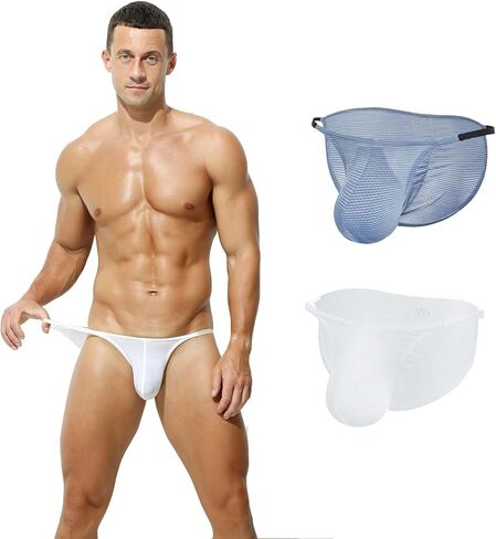 Men's Sexy Underwear Low Rise Mesh Bikini Soft Narrow Side Bands Breathable Femboy Bulge Pouch Briefs in Saudi Arabia