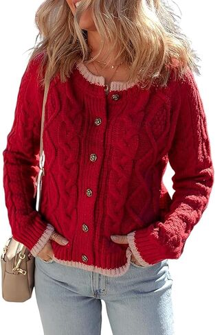 سترة صوفية نسائية من Watashi بأكمام طويلة وأزرار للإغلاق ورقبة دائرية كاجوال in Kuwait