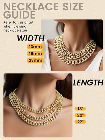 GOLDCHIC JEWELRY وصلة كوبية مكتنزة للنساء، قلادة سلسلة كبح بيان لها، قلادة ذهبية سميكة عصرية عيار 14 قيراط، هدايا مجوهرات سلسلة هيب هوب ميامي الكوبية، عرض 13/16/23 مم، طول 18/20/22 بوصة in Kuwait