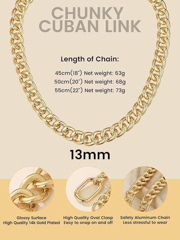 GOLDCHIC JEWELRY وصلة كوبية مكتنزة للنساء، قلادة سلسلة كبح بيان لها، قلادة ذهبية سميكة عصرية عيار 14 قيراط، هدايا مجوهرات سلسلة هيب هوب ميامي الكوبية، عرض 13/16/23 مم، طول 18/20/22 بوصة in Kuwait