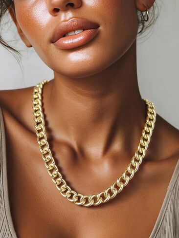 GOLDCHIC JEWELRY وصلة كوبية مكتنزة للنساء، قلادة سلسلة كبح بيان لها، قلادة ذهبية سميكة عصرية عيار 14 قيراط، هدايا مجوهرات سلسلة هيب هوب ميامي الكوبية، عرض 13/16/23 مم، طول 18/20/22 بوصة in Kuwait