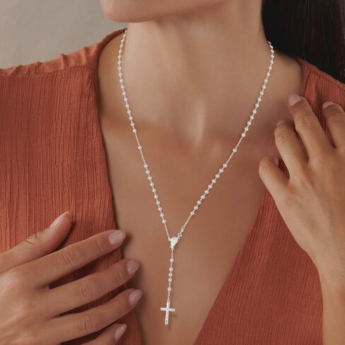 Diamond2Deal Sterling Silver Polished Beaded Rosary 30 in Necklace in Saudi Arabia