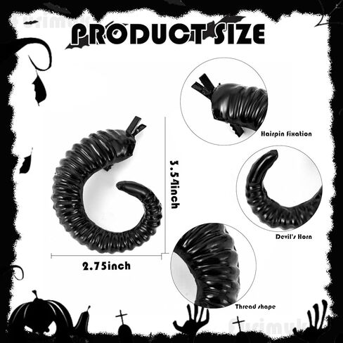 Furimuk Demon Horns Devil Headpiece Sheep Hair Clips Goat Horn Headdress for Halloween Party Evil Cosplay Costume (1, Black, Medium) in Saudi Arabia