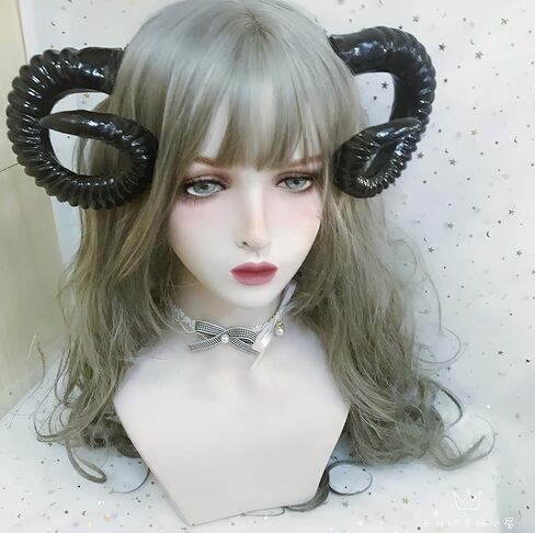 Furimuk Demon Horns Devil Headpiece Sheep Hair Clips Goat Horn Headdress for Halloween Party Evil Cosplay Costume (1, Black, Medium) in Saudi Arabia