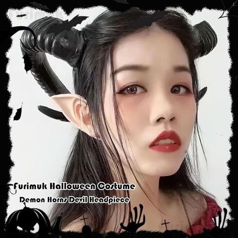 Furimuk Demon Horns Devil Headpiece Sheep Hair Clips Goat Horn Headdress for Halloween Party Evil Cosplay Costume (1, Black, Medium) in Saudi Arabia