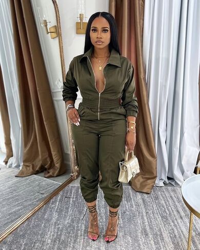 بدلة قفز نسائية بأكمام طويلة وسحاب علوي رفيع مع سحاب علوي، بدلة بجيب مثيرة in Kuwait